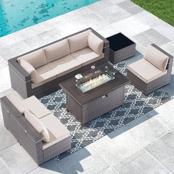 The patio furniture set in beige