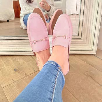 pink backless loafers
