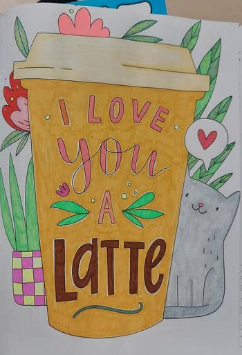 A large coffee cup illustration with 