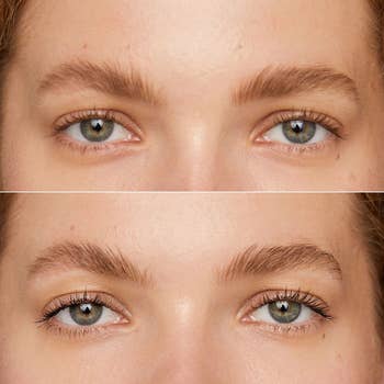apical with earthy brows and lashes, bottommost with enhanced brows and mascara-coated lashes, showcasing constitution impact