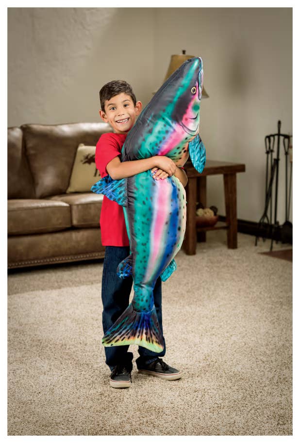 rainbow trout toy that's as tall as a child