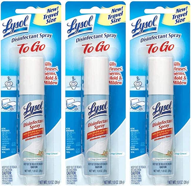 a pack of three mini Lysol sprays