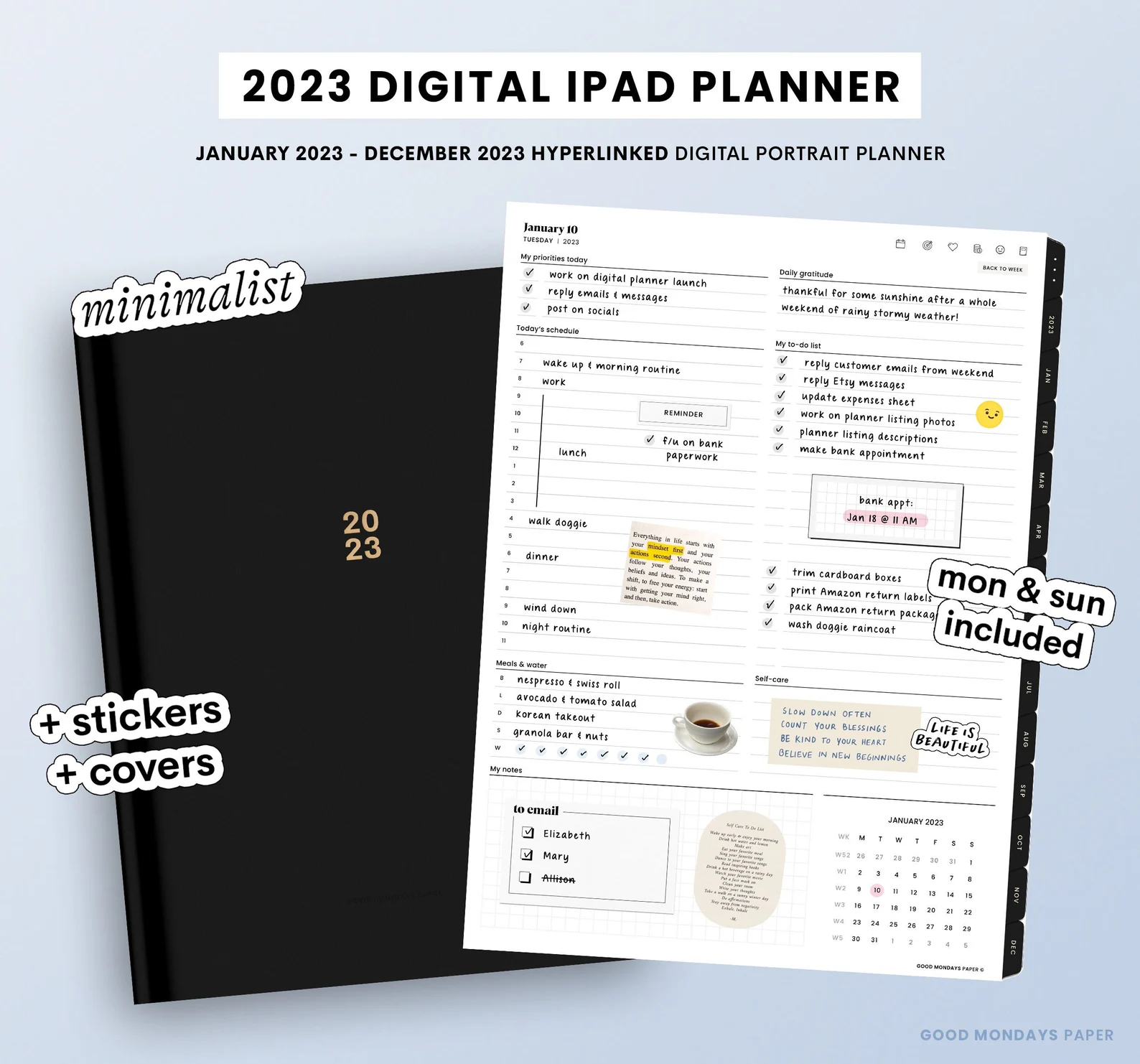 A planner page showing tasks and time tables  and water intake 
