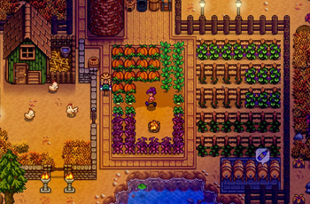 a screenshot of the game showing a farm 