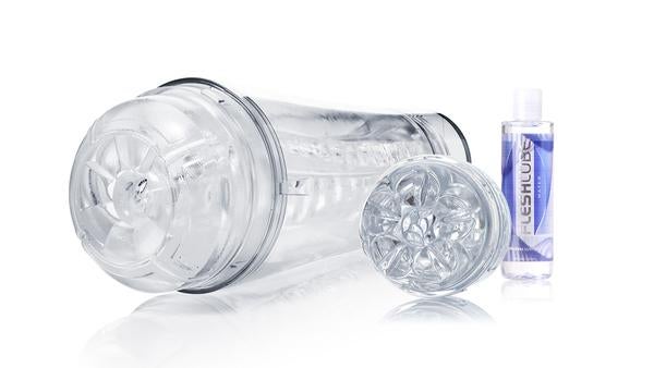 Transparent masturbation sleeve and small open-ended transparent masturbator with water-based lubricant