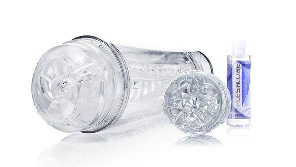 Transparent masturbation sleeve and small open-ended transparent masturbator with water-based lubricant