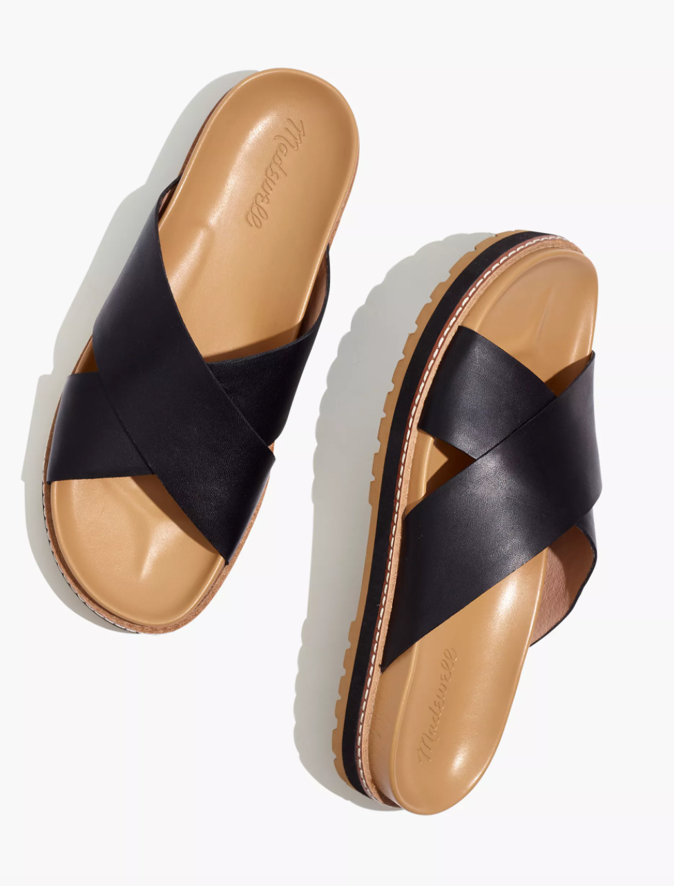 the slides with a black cross cross strap