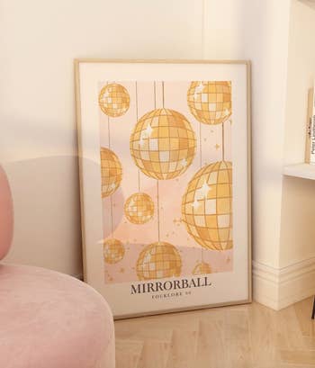 Framed poster with illustrated disco balls and 