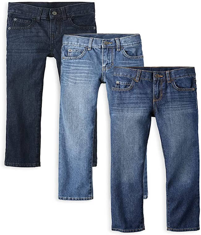 three pairs of kids denim in different washes
