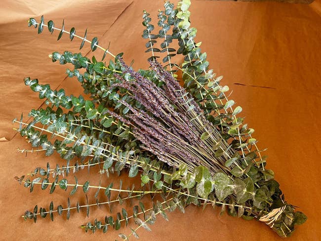 The bundle of dried lavender and eucalyptus
