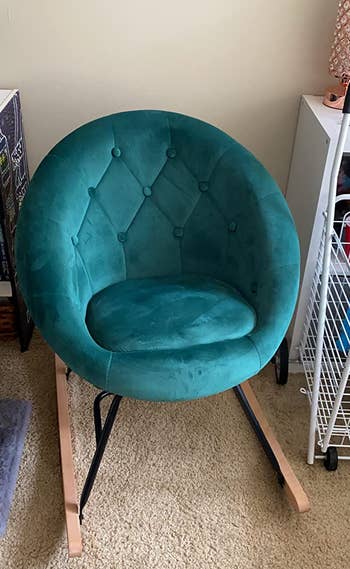 Reviewer image of product in teal in between two side tables