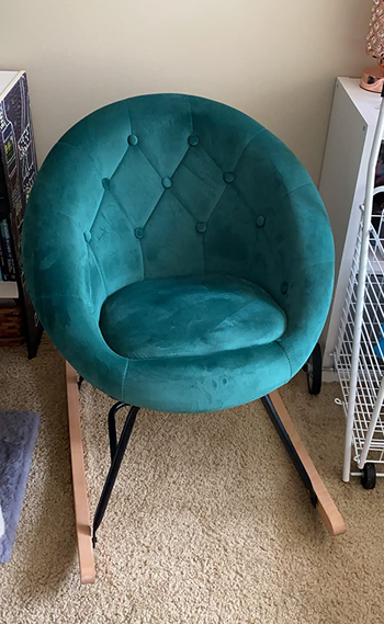 Reviewer image of product in teal in between two side tables