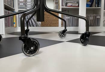 Reviewer's office chair with a set of Rollerblade chair wheels installed