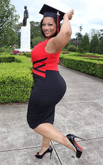 Image of reviewer wearing red and black dress