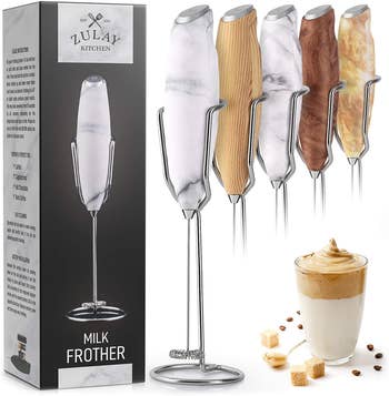 milk frothers in various finishes