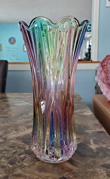 Reviewer image of rainbow glass vase on top of counter