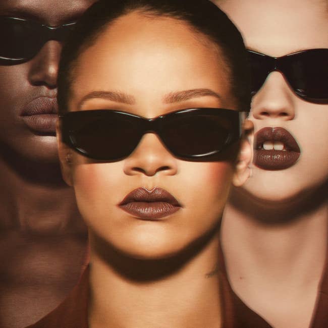 Rihanna and two models wearing lip paint