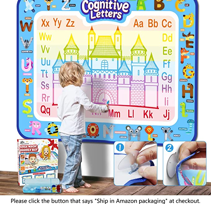 Magic Water Drawing Mat,4 Colors Water Painting Draw Writing Mat Kid  Developmental Doodle Board Toy with Magic Pen