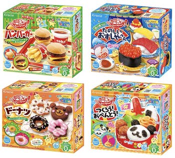 four boxes with assorted candies 