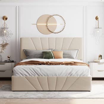 the bed in beige