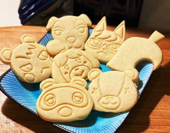 a plate of animal crossing cookies