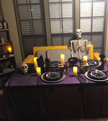 the flameless candles in a reviewer's halloween table setup
