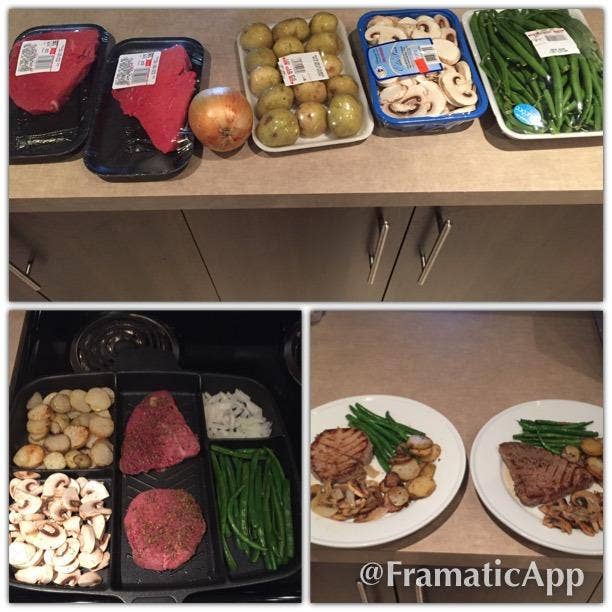reviewer image showing the ingredients, them cooking all together on the pan and then all plated nicely for dinner