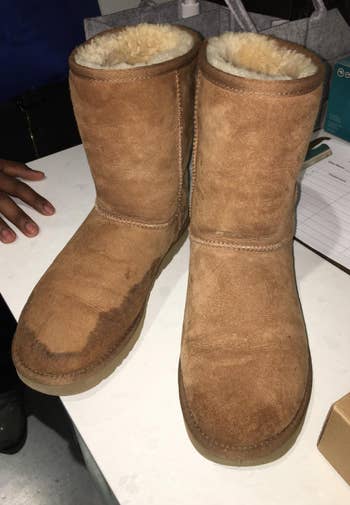reviewer's pic of stained ugg boots