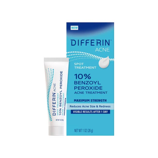 Differin Acne Spot Treatment, 10% Benzoyl Peroxide, reduces acne size and redness. Visible results successful 1 day. Contains 1 oz conduit and box