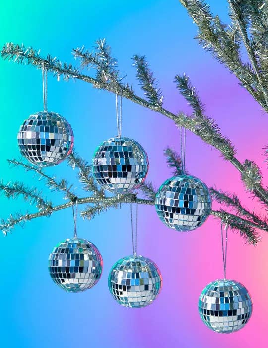 disco ball ornaments on a tree