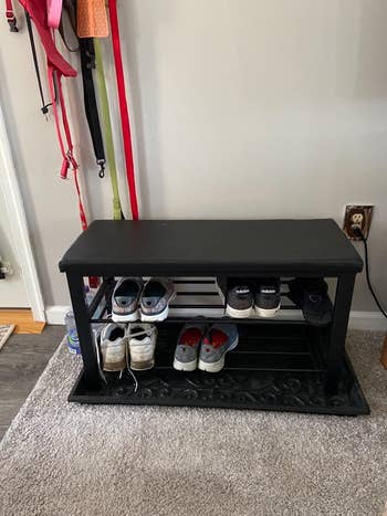 reviewer photo of shoe storage bench