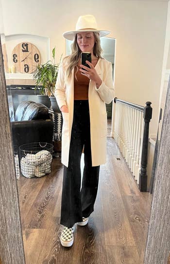 reviewer successful  a agelong  achromatic  unfastened  beforehand   overgarment  