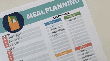 Gif of some of the different pages in the binder including a budget tracker, meal prep list, school info, and more