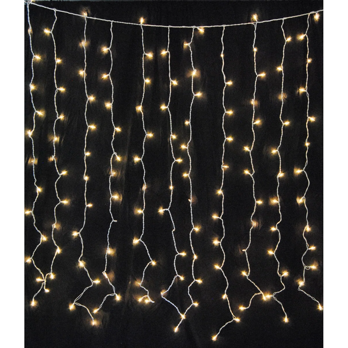 Hanging string lights forming a curtain effect, perfect for home decoration or events