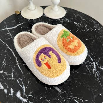 The Halloween cookie slippers shown from the side 