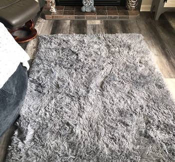 Reviewer image of gray fluffy shag rug