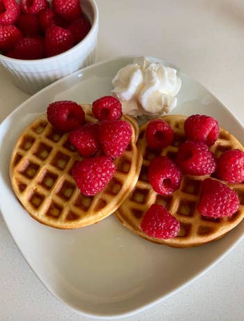 same reviewer's waffles with cream and raspberries