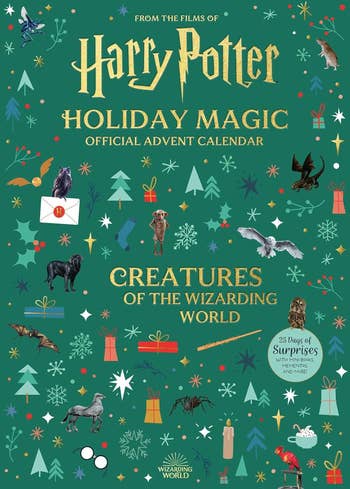 a green harry potter holiday magic advent calendar about creatures of the wizarding world