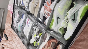 reviewer photo of sneakers in under-bed shoe organizer