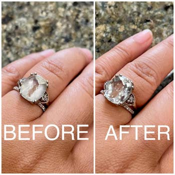reviewer's before and after wearing a dirty ring and then after cleaning it the ring sparkling clean and like-new