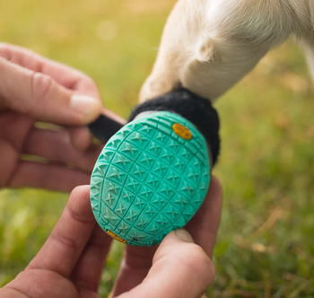 a closeup of the grips on the sole of the dog boot
