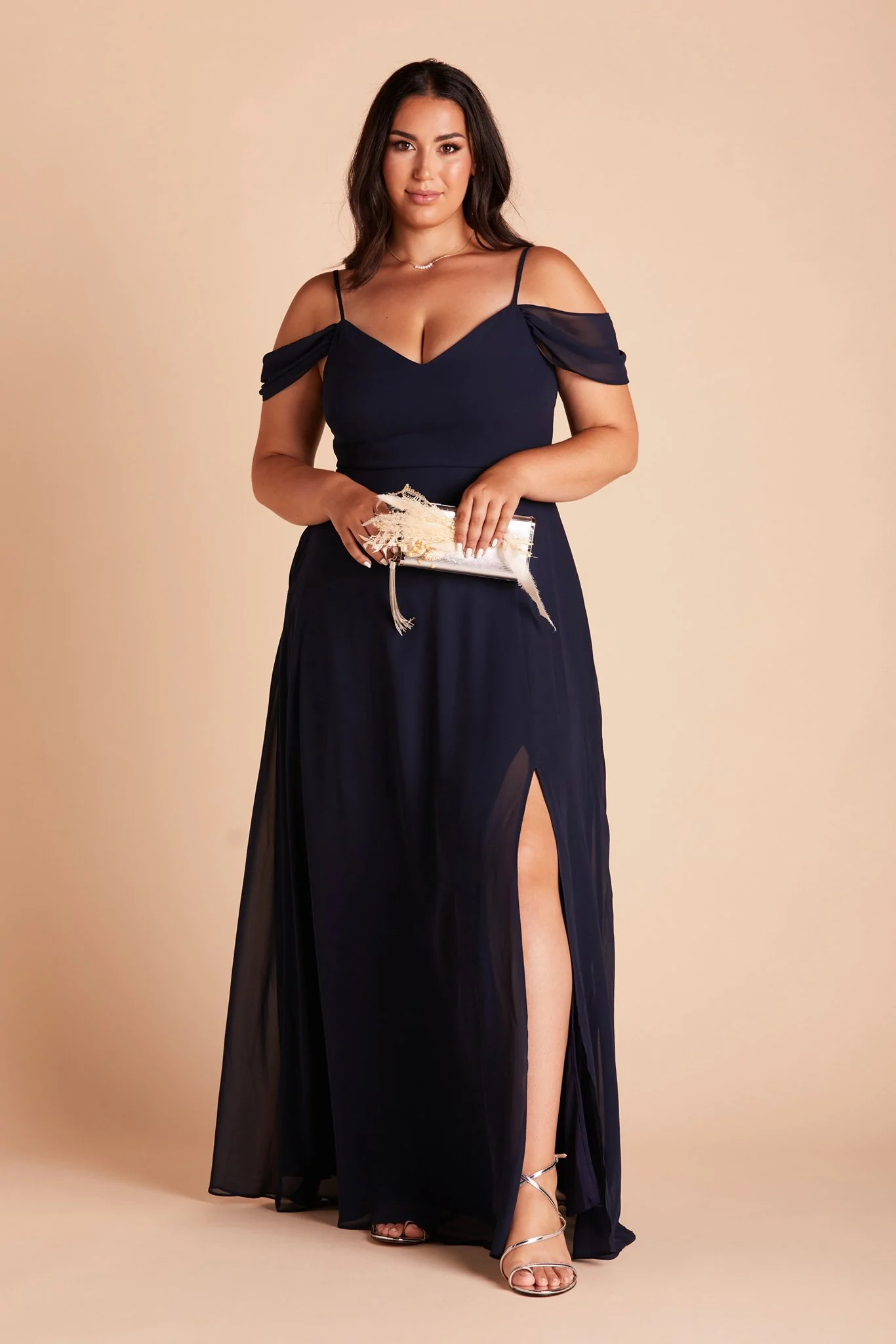 maxi dress with split leg and tulle-like straps 