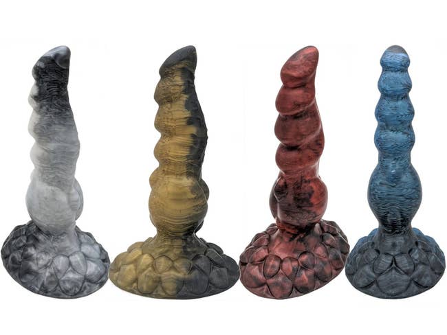 Multicolor dragon dildos with scaled bases