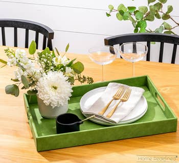 a green serving tray