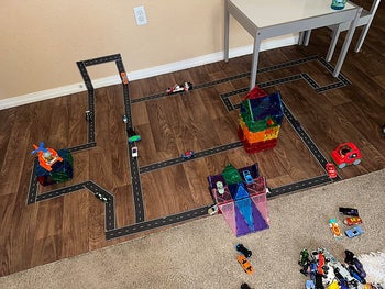 reviewer photo of a race track made with the road tape