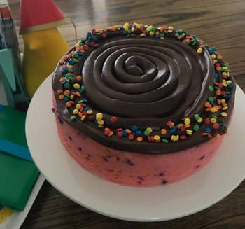 A small sprinkle cake made with the rapid cake maker by a reviewer