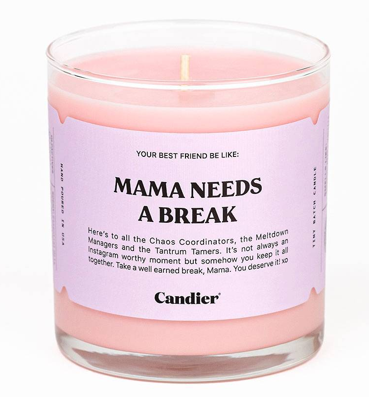 a pink candle with a label that says,
