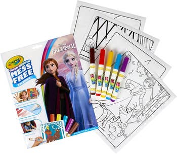 Crayola Color Wonder mess-free coloring kit featuring Elsa and Anna from Frozen II, with markers and coloring sheets
