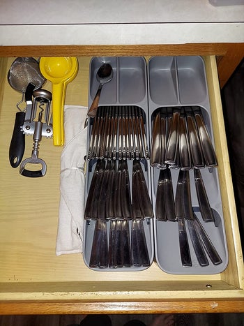 reviewer photo showing cutlery organizer on the right of the drawer with plenty of space on the left