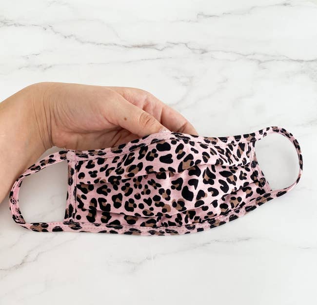 pink mask with leopard print 